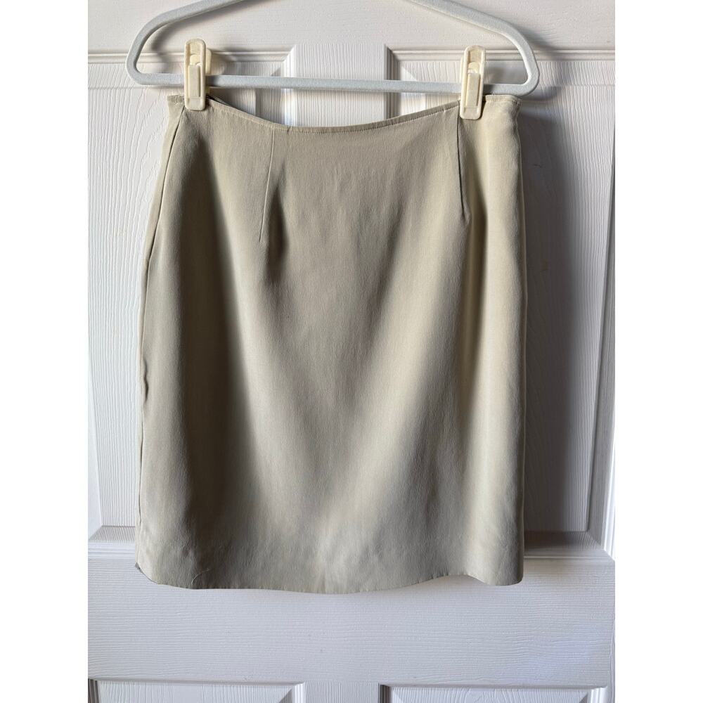 Rena Rowan 100% Silk Khaki Olive Minimalist Skirt Size 12 Minimalist Office